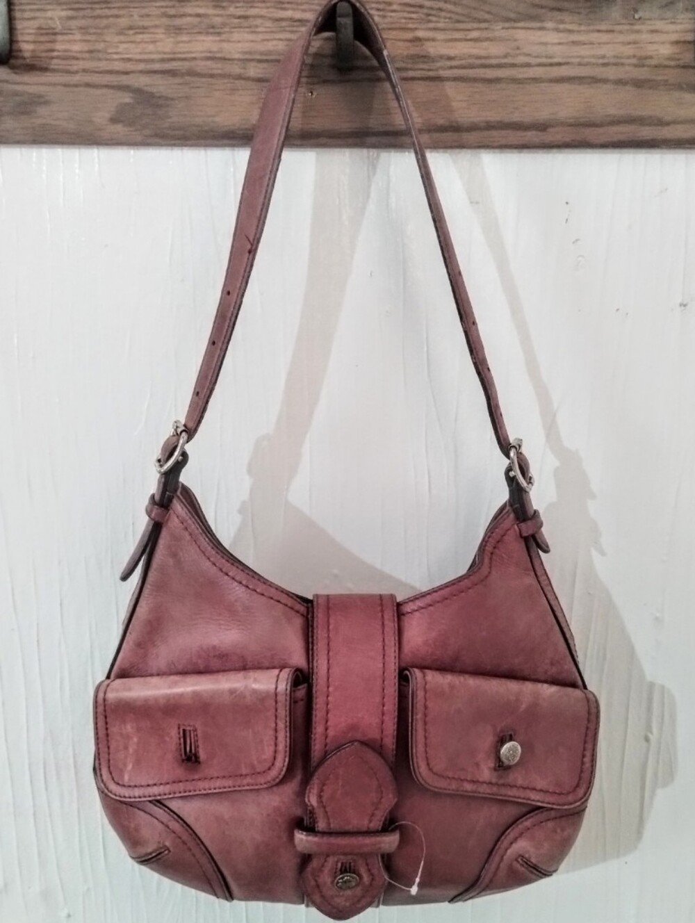 Brooks Brothers Distressed Light Plum Genuine Leather Shoulder Bag